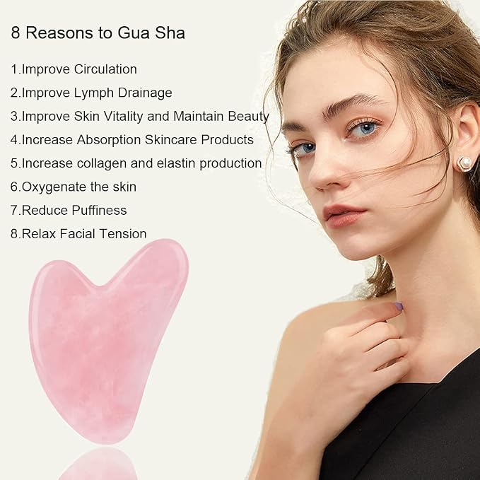 Ditind Rose Quartz Gua Sha Facial Tools, GuaSha - Image 2