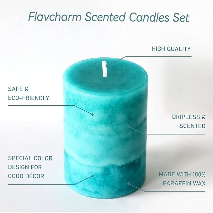Pillar Candles Ocean Breeze Scented 3x4 inch Aqua Green Candle Clean Burning - Image 3