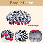 Vintage Zebra Print Shower Cap for Women Reusable Waterproof Large Adjustable - Image 2