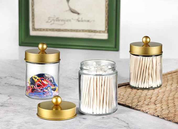 Amolliar 6Pc Apothecary Jars Bathroom Vanity Organizer- Rustic Farmhouse Decor - Image 2