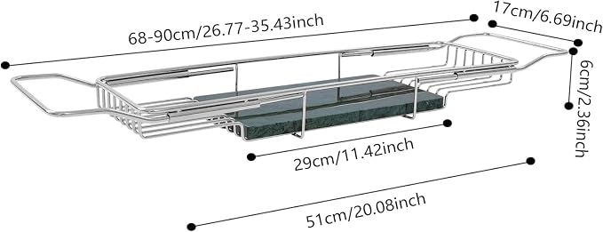 Stainless Steel Bathtub Tray, Expandable Marble Bath Tray - Image 3