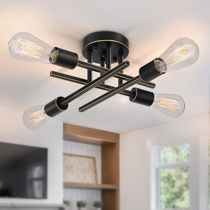 SunRider Industrial 4-Light Semi Flush Mount Ceiling Light Fixture, Oil Rubbed - Image 9