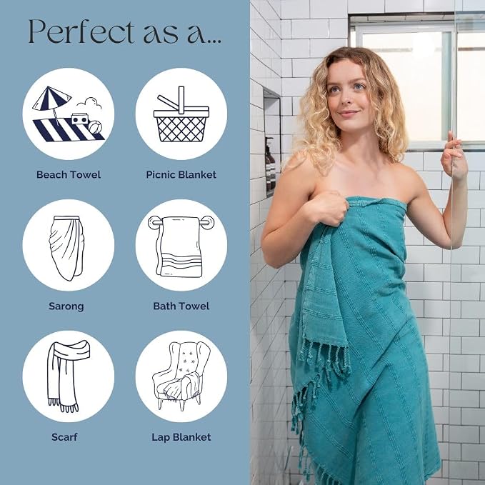 InfuseZen Stonewashed Turkish Bath & Beach Towel –100% Organic Turkish Cotton - Image 5