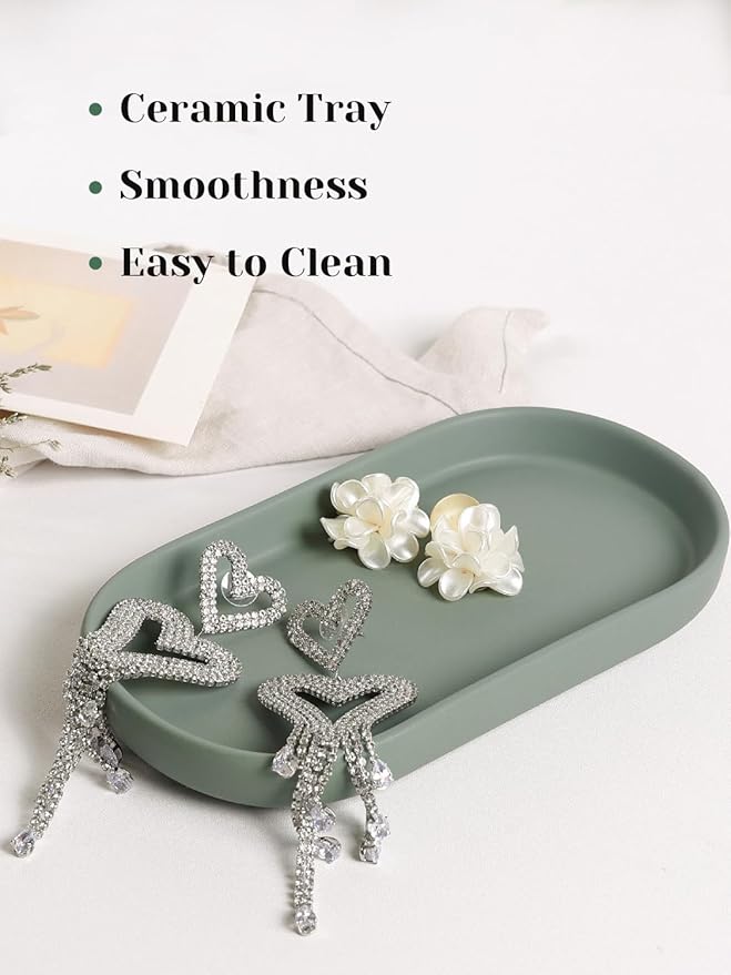 INGOFIN 7" Ceramic Bathroom Vanity Tray Set- 2 Pcs Bathroom Organizer - Image 4