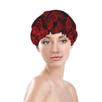 Red Rose Flowers Shower Cap For Women Reusable Waterproof Double Layers Bath - Image 2