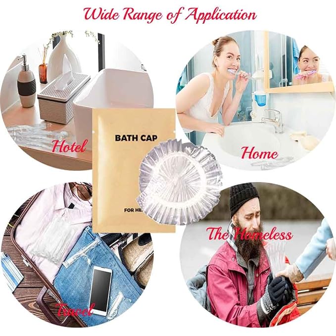 50PCS Portable Individually Wrapped Disposable Shower Caps, Plastic Waterproof - Image 8