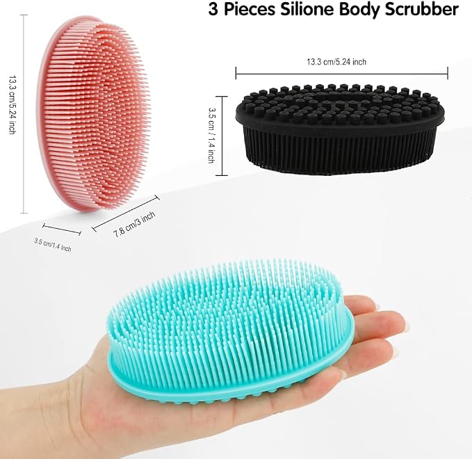 3 Pack Silicone Body Scrubber, Soft Silicone Loofah Exfoliating Body Scrubber - Image 3