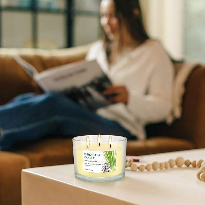 Citronella Candle Outdoor 2-Pack - 14oz Each 3-Wick Candles in Clear Glass Jars - Image 8
