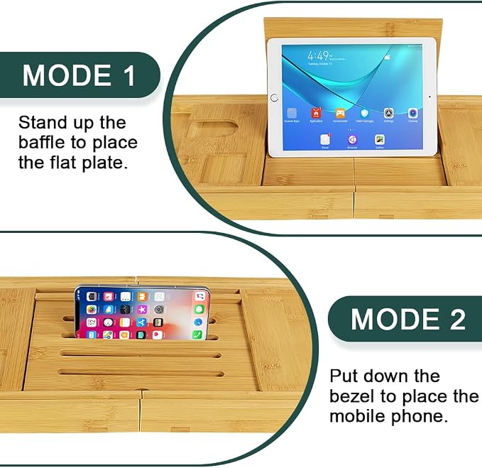 BFTOU Bamboo Bathtub Tray Expandable Bath Table Tray Bathtub Caddy - Image 6