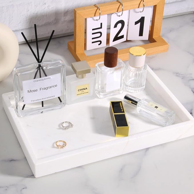 Marble Bathroom Vanity Tray, Natural Luxury Vanity Home Kitchen Bathroom Table - Image 2