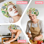 Dinosaurs Leaves Reusable Shower Cap Cute Double Layer Waterproof Shower Caps - Image 7
