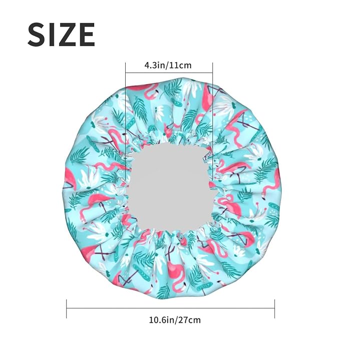 Pink Flamingos Shower Cap For Women Reusable Waterproof Double Layers Bath Cap - Image 5