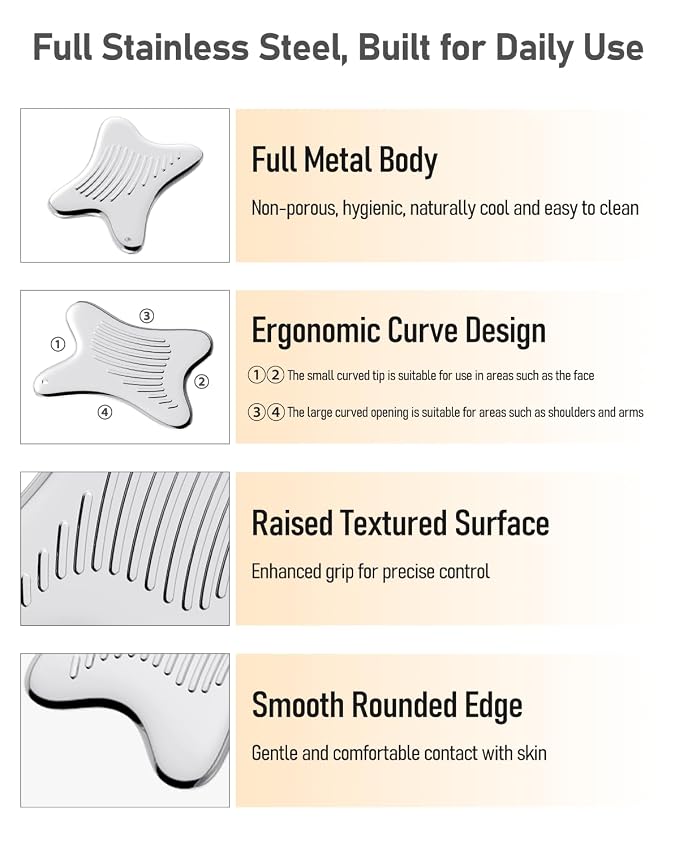 Non-Slip Grip Stainless Steel Gua Sha Facial Tools, 2026 Updated X-shaped - Image 6