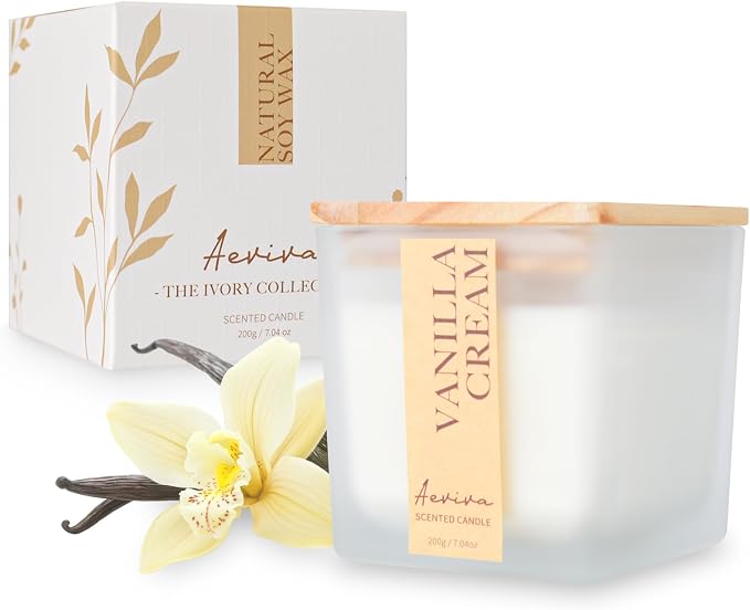 Scented Candle, 7.04 oz Vanilla Cream Aromatherapy Candle, Natural Soy Wax by Aeviva