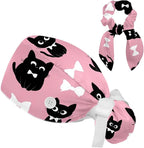 Scrub Caps Women Ponytail Cute Pink and White Leaves Caps Bouffant Working Hat by Unknown