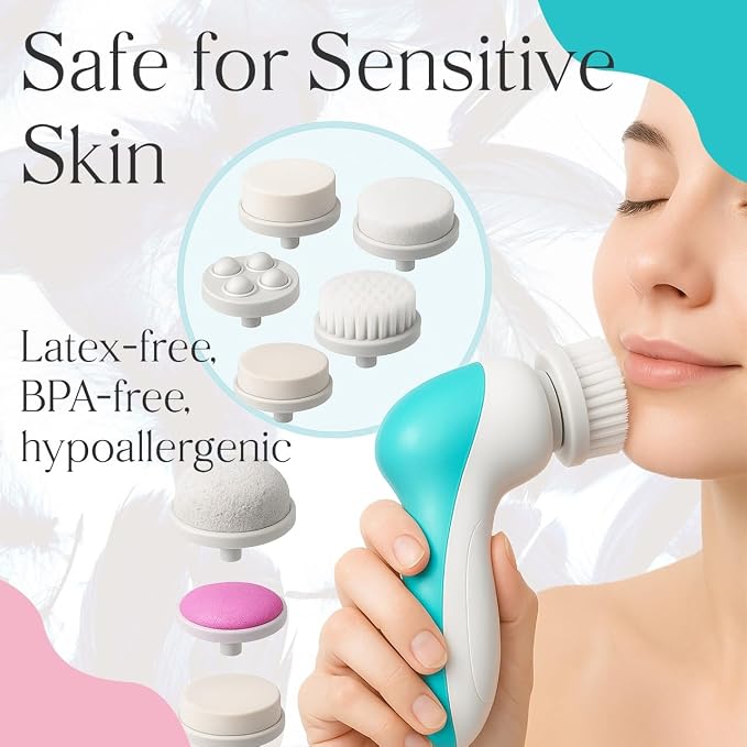 Facial Cleansing Brush Face Scrubber, 7-in-1 Electric Spin Cleanser Brushes - Image 4