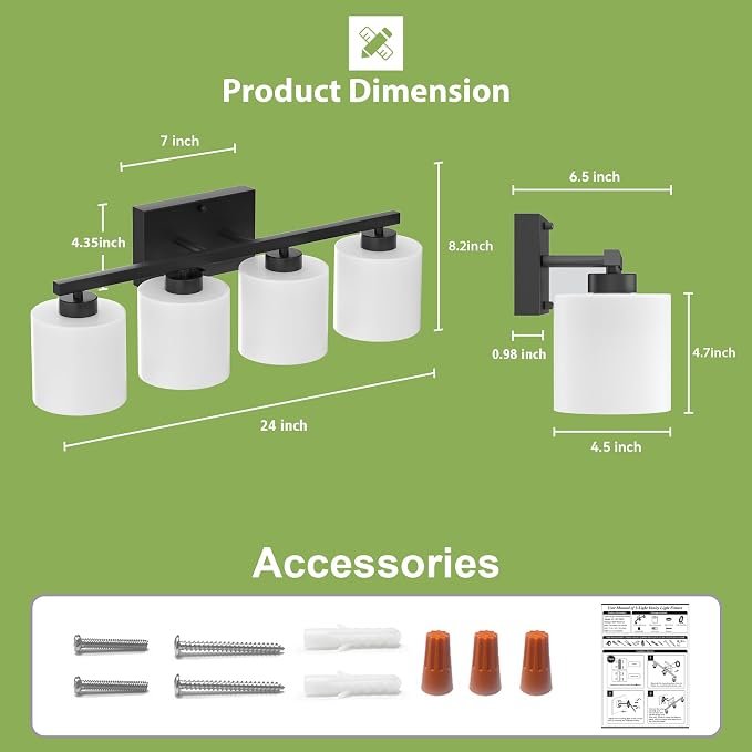 Honesorn 4-Light Vanity Lights, Matte Black - Image 6