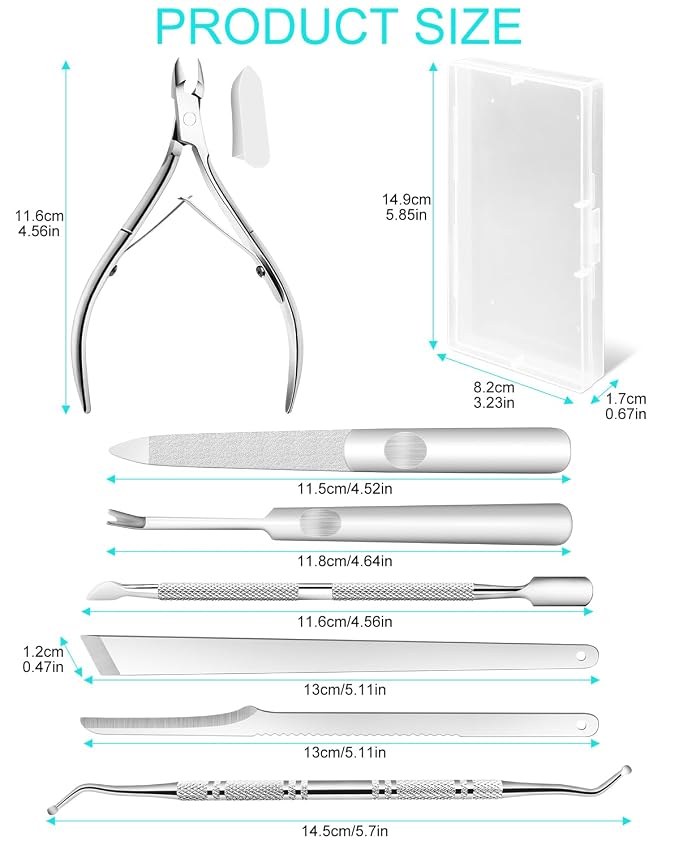 7pc Ingrown Toenail Remover Pedicure Tools Kit, Nail Clippers, File and Lifters - Image 2