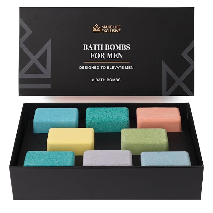 Bath Bombs for Men – 8 Large Block Shape Natural Mens Bath Bombs | Relaxing by MakeLifeExclusive