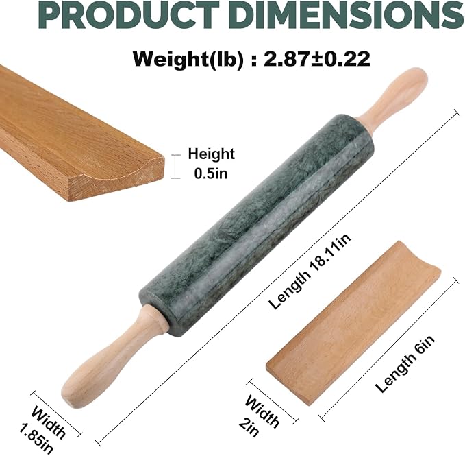 Koville Indian Natural Marble Rolling Pin, Non-Stick Polished Dough Roller - Image 2