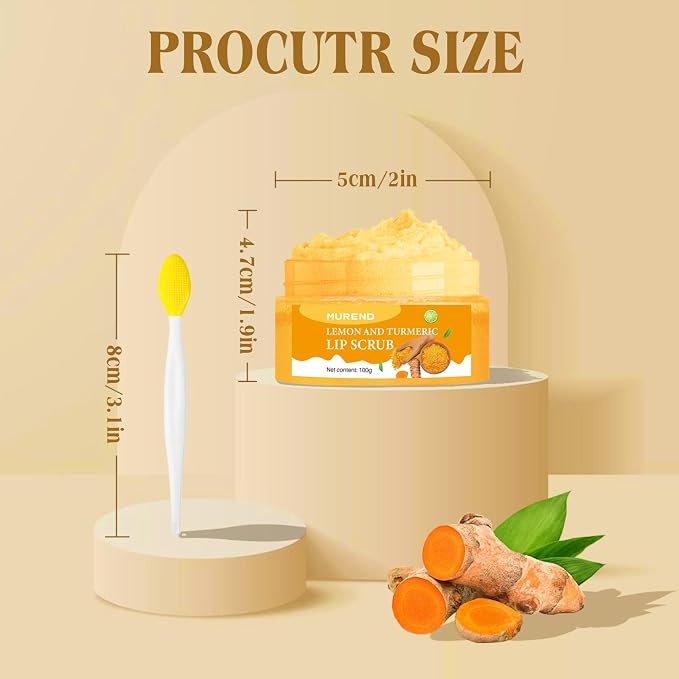 Turmeric Lemon Lip Scrub with Brush, Lip Scrubber Exfoliator - Image 7