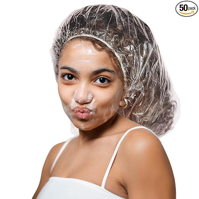 Shower Cap 50 Pcs Disposable Plastic Bath Cap Waterproof Spa Shower Cap XLarge by senthair