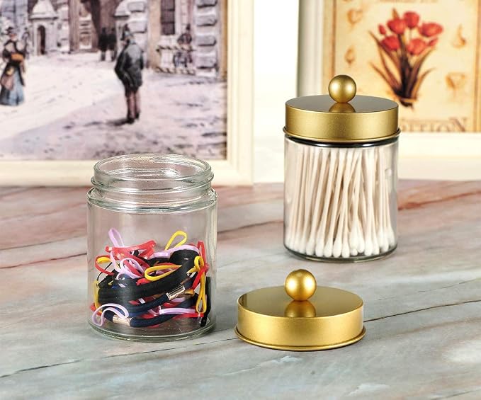 Amolliar 6Pc Apothecary Jars Bathroom Vanity Organizer- Rustic Farmhouse Decor - Image 3