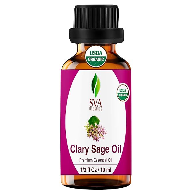 SVA Clary Sage Essential Oil Organic – 1/3 Fl Oz – 100% Natural Organic Clary by SVAORGANICS