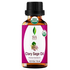 SVA Clary Sage Essential Oil Organic – 1/3 Fl Oz – 100% Natural Organic Clary by SVAORGANICS