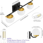Ralbay Black and Gold Bathroom Lights 3-Light Mid Century Modern Milky Glass - Image 5