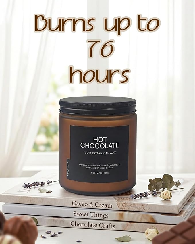 Hot Chocolate Home Scented Candles, 13oz Organic Soy Wax, 76-Hour Clean Burning - Image 3