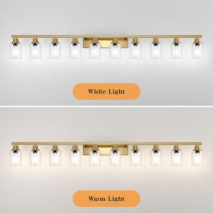 Gold Bathroom Vanity Light, 10-Light Brushed Gold Bathroom Light Fixtures - Image 8