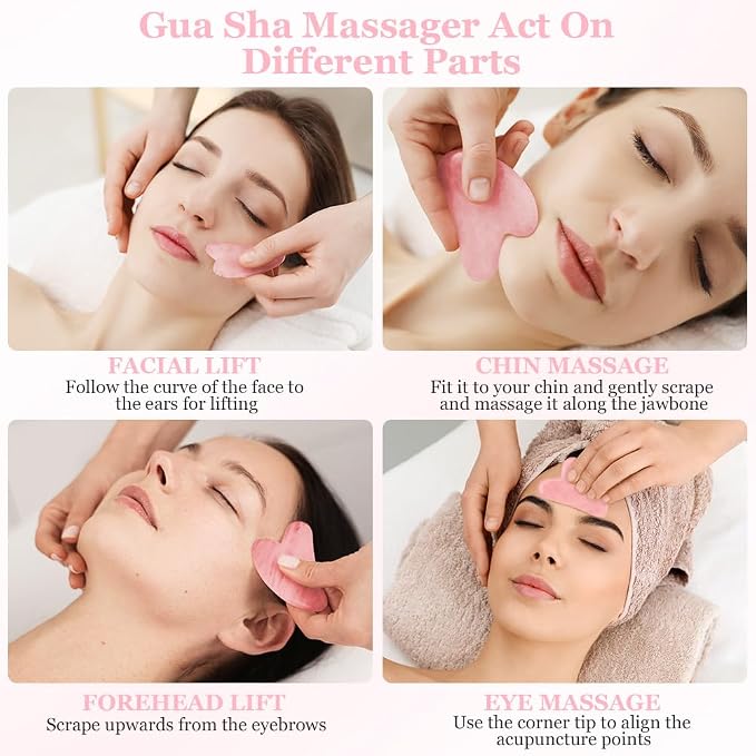 URAQT Gua Sha Facial Tools Rose Quartz Guasha Tools - Image 5