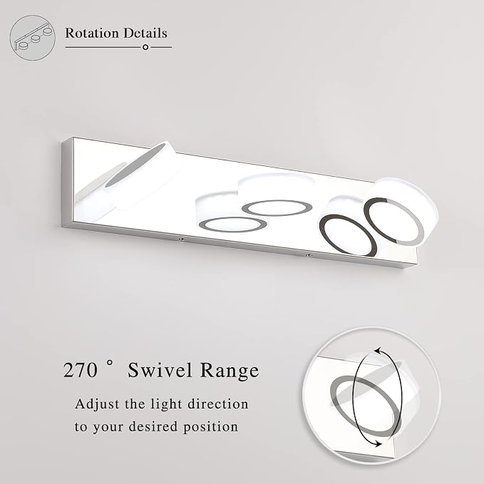 3 Light Bathroom Vanity Light, Modern Chrome Bathroom Light Fixtures Over Mirror - Image 2