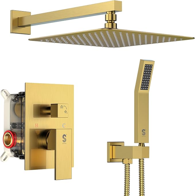 SR SUN RISE 12 Inches Bathroom Luxury Rain Mixer Shower Combo Set Wall Mounted by SRSUNRISE