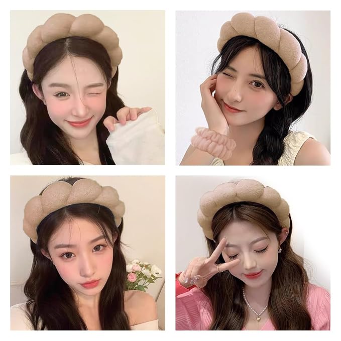 Spa Headbands for Washing Face Wristband Set Sponge Makeup Skincare Headband - Image 4