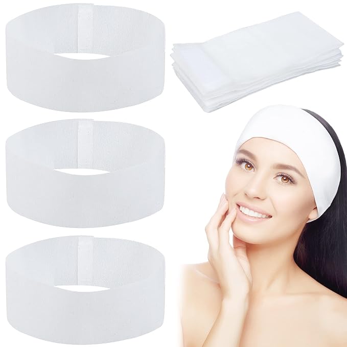 128 Pieces Disposable Spa Facial Headbands Stretch Non-Woven Facial Headband by PINKXHY