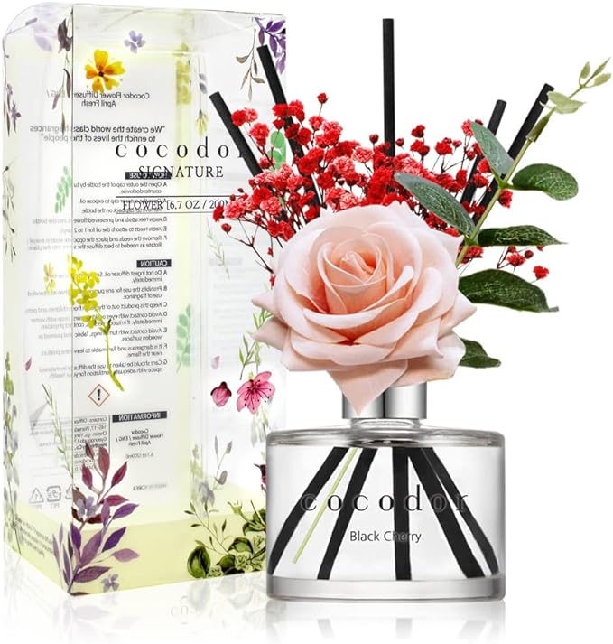 COCODOR Rose Flower Reed Diffuser/Black Cherry/6.7oz/1 Pack/Reed Diffuser by COCODOR