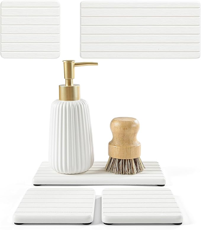 Fast Water Absorption Sink Organizer Tray Set, Faucet Splash Guard by Homdiva