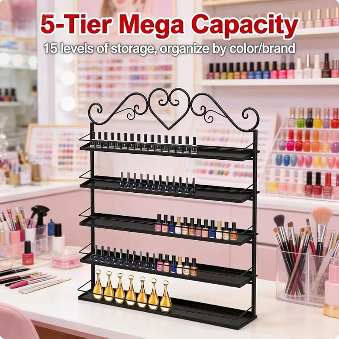 5 Tiers Wall-Mounted Nail Polish Storage Rack, Nail Polish Bottle Holder - Image 6