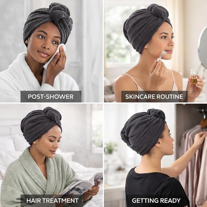 100% Turkish Cotton Hair Towel Wrap 2 Pack – Oeko-TEX Certified Quick Dry Turban - Image 8