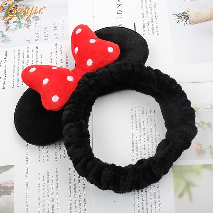 JIAHANG Mouse Ears Facial Spa Headbands, Coral Fleece Wash Face Hair Band - Image 5