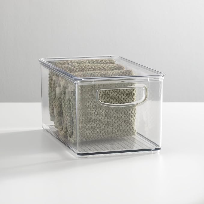 mDesign Deep Plastic Bathroom Storage Bin Box, Lid/Built-in Handles, - Image 3