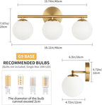 Globe Bathroom Light Fixtures 3-Light Brass Gold Vanity Light - Image 5