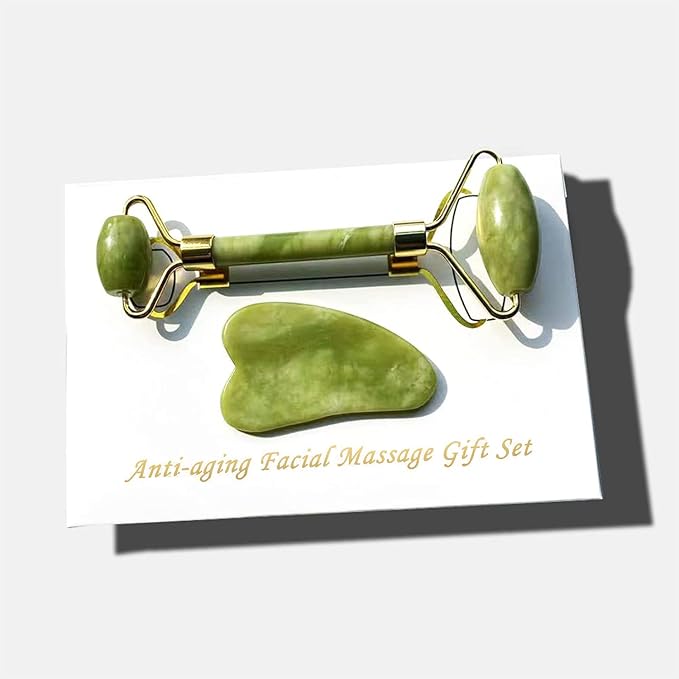 Jade Roller Gua Sha Facial Tools Set, Guasha Facial Massage Tool, Face Roller by Unknown