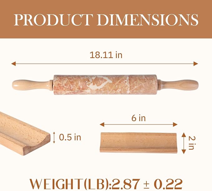Koville Marble Rolling Pin, Non-Stick Polished Dough Roller, Pie Crust - Image 2