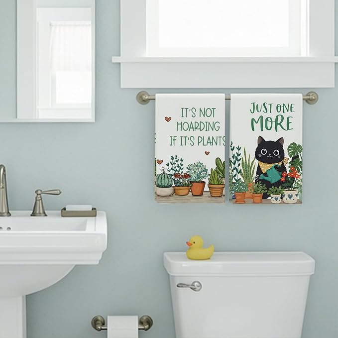 Accnicc 2 Pack Black Cat Bathroom Hand Towels Decorative Potted Plants Dish - Image 4