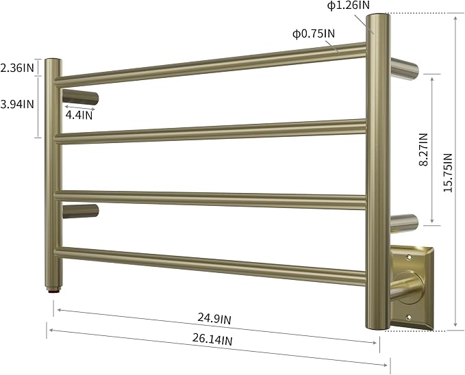 HEATGENE Towel Warmer 4 Bar Towel Dryer Wall-Mounted Plug-in Bath Towel Heater - Image 6