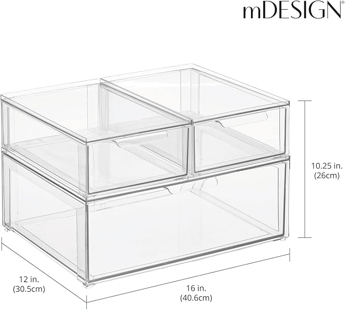 mDesign Plastic Stackable Bathroom Storage Organizer Bin Containers - Image 2
