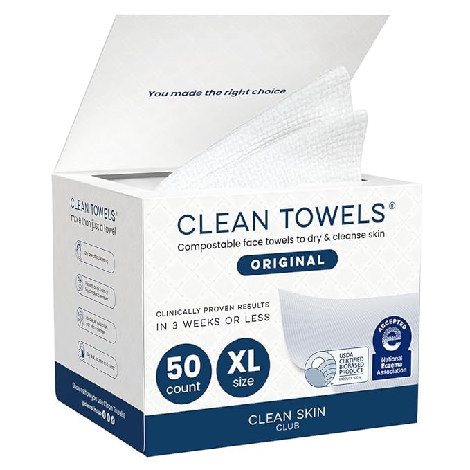 Clean Skin Club Clean Towels XL®, 100% USDA Biobased Face Towel, Disposable by CLEANSKINCLUB